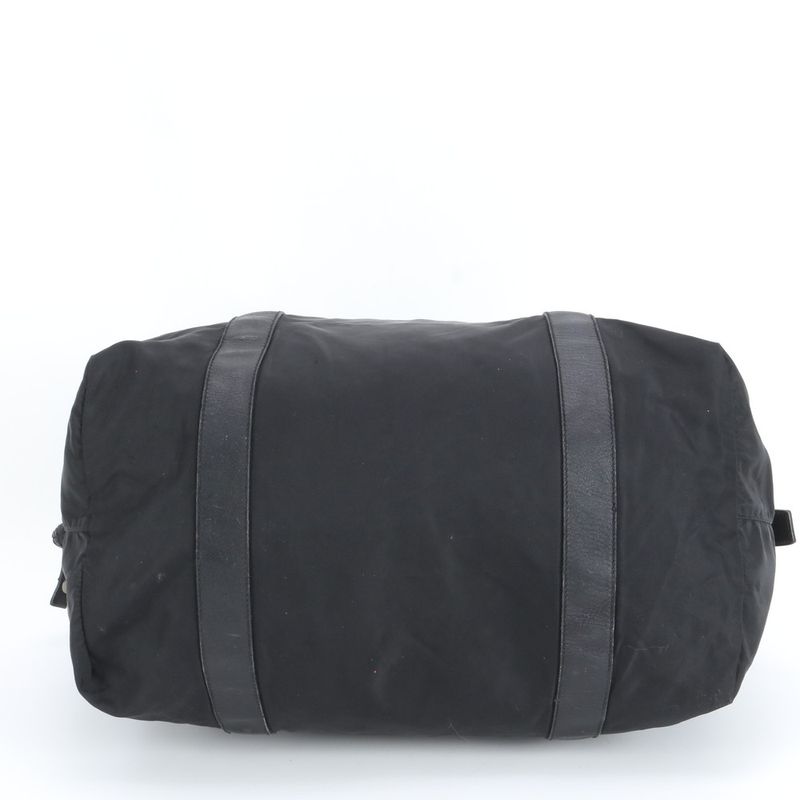 Prada Tessuto Nylon Triangle Logo Leather Boston Bag Business Travel Tote Black