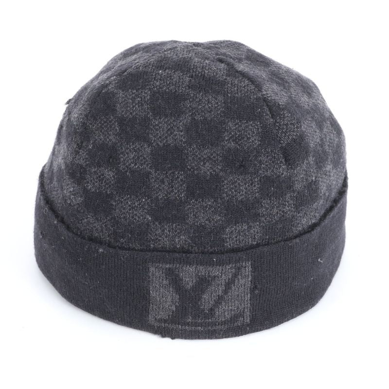 Louis Vuitton Damier Graphite Beanie Bonnet Petite Knit Cap Hat Wool Black Gray