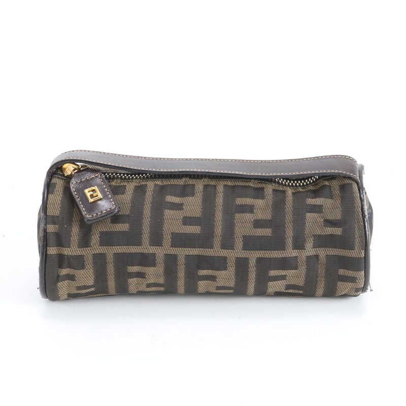 Fendi Zucca Hand Leather Canvas Pouch Brown