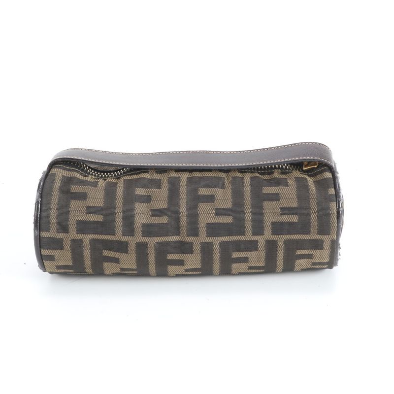 Fendi Zucca Hand Leather Canvas Pouch Brown