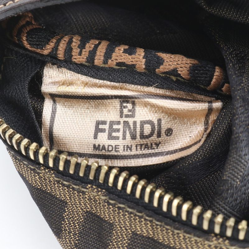 Fendi Zucca Hand Leather Canvas Pouch Brown