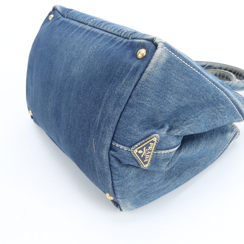 Prada Canapa Denim Blue Tote Shoulder Hand Rem