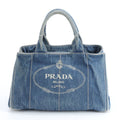 Prada Canapa Denim Blue Tote Shoulder Hand Rem