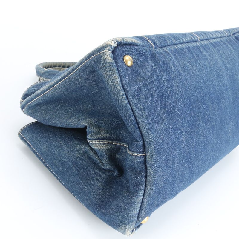 Prada Canapa Denim Blue Tote Shoulder Hand Rem