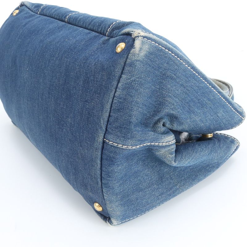 Prada Canapa Denim Blue Tote Shoulder Hand Rem