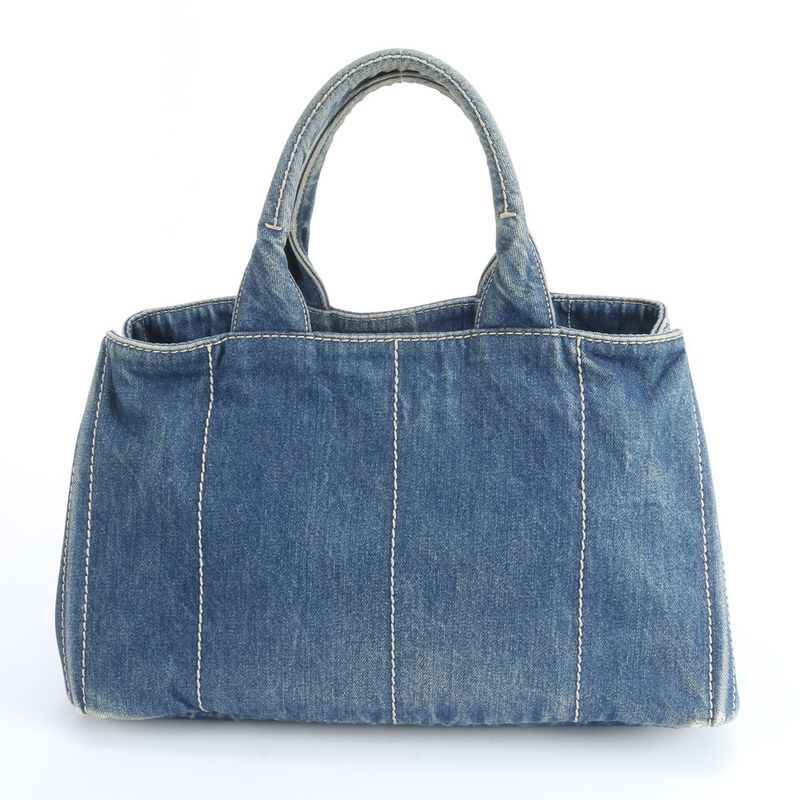 Prada Canapa Denim Blue Tote Shoulder Hand Rem