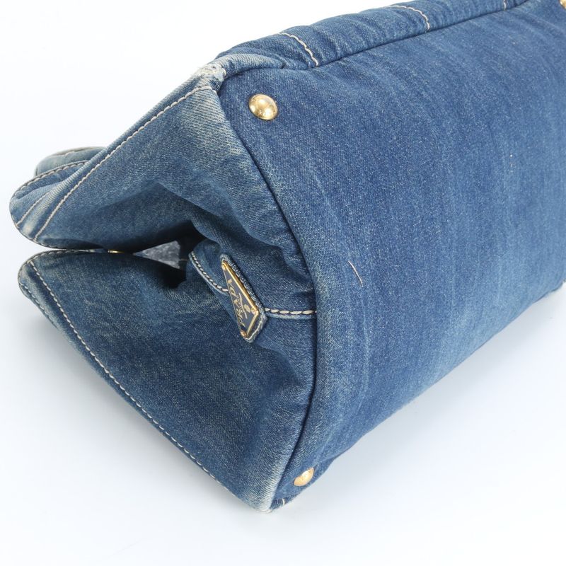 Prada Canapa Denim Blue Tote Shoulder Hand Rem