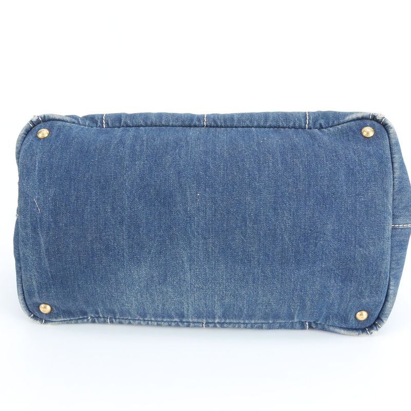 Prada Canapa Denim Blue Tote Shoulder Hand Rem