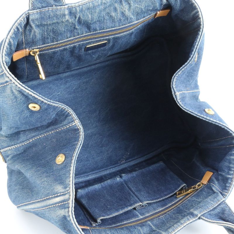 Prada Canapa Denim Blue Tote Shoulder Hand Rem