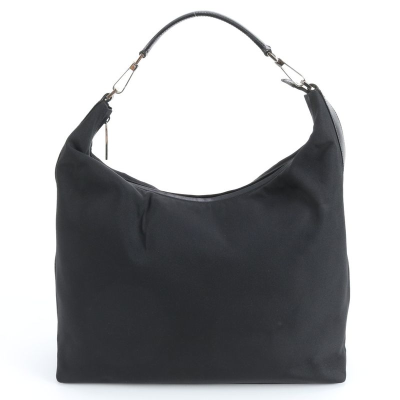 Gucci Vintage Hobo Leather Nylon Shoulder Bag Hand Black
