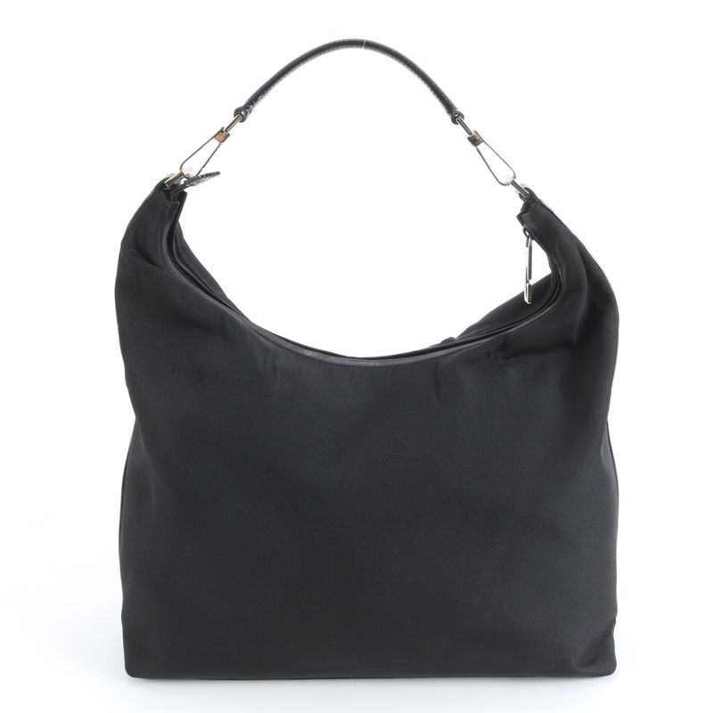 Gucci Vintage Hobo Leather Nylon Shoulder Bag Hand Black
