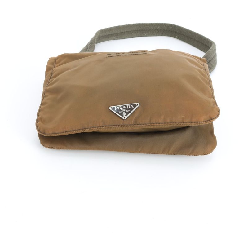 Prada Tessuto Nylon Triangle Logo Shoulder Bag Messenger Brown