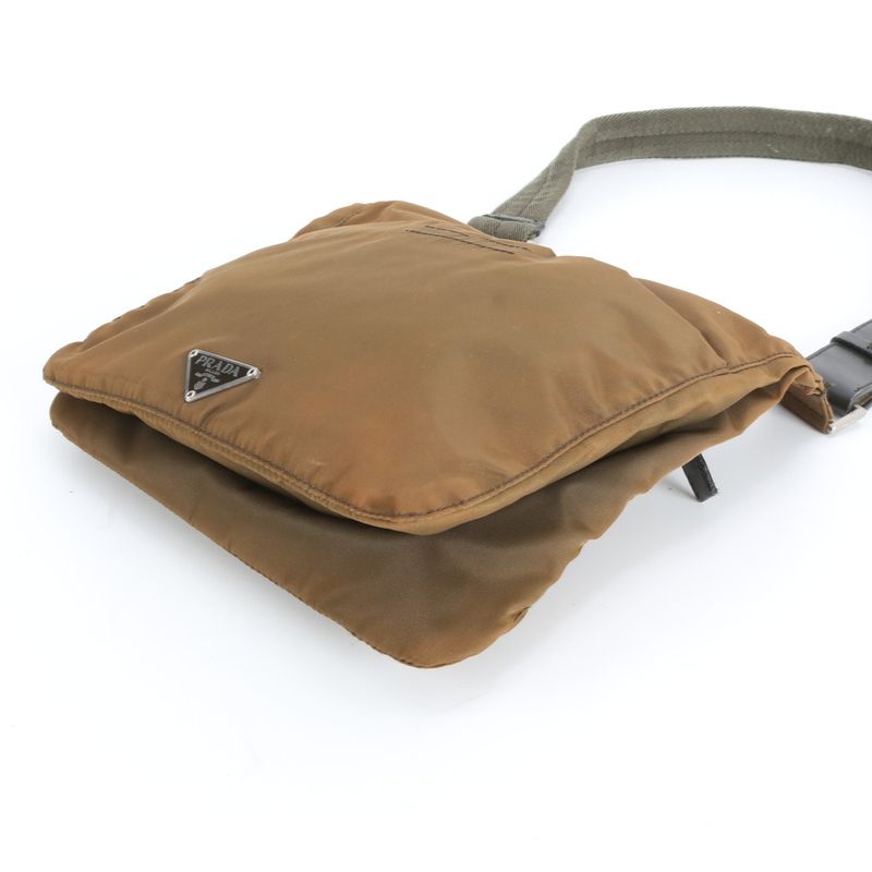Prada Tessuto Nylon Triangle Logo Shoulder Bag Messenger Brown