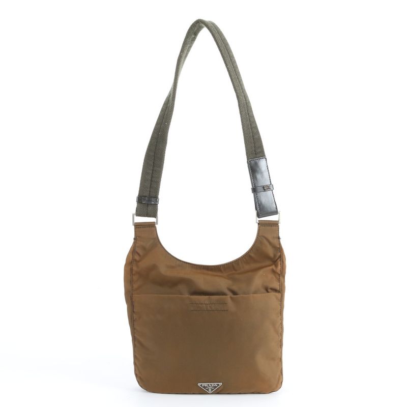 Prada Tessuto Nylon Triangle Logo Shoulder Bag Messenger Brown