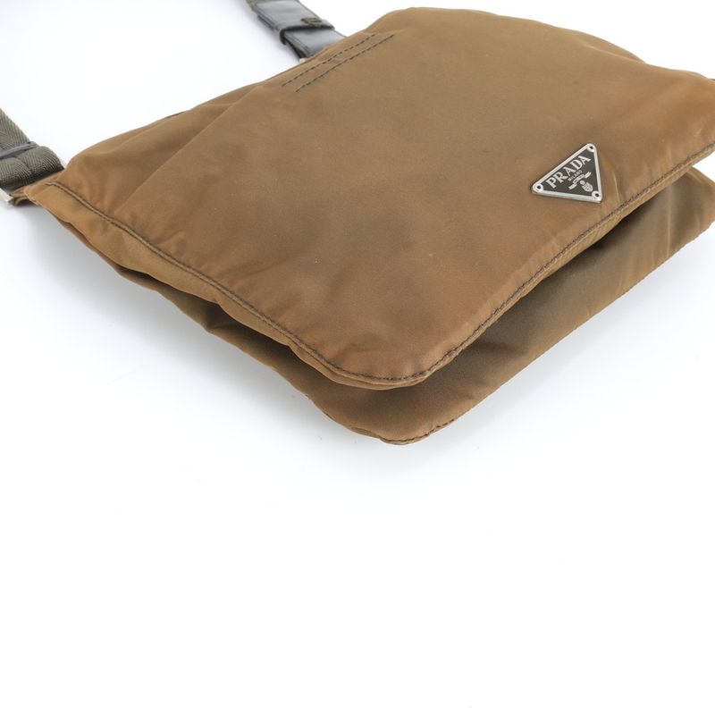 Prada Tessuto Nylon Triangle Logo Shoulder Bag Messenger Brown