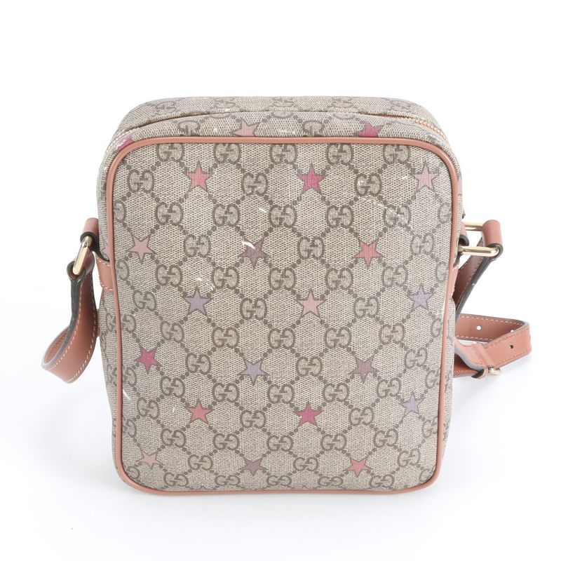 Gucci GG Supreme Star Leather Shoulder Bag Crossbody Hand Tote Brown Pink