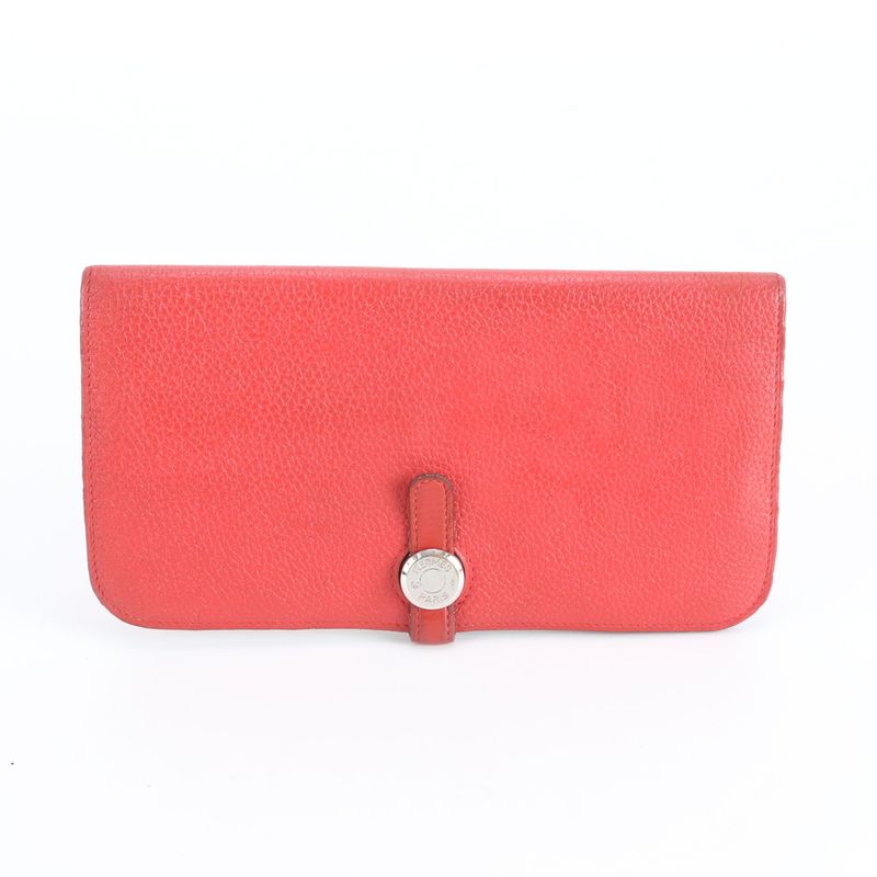Hermes Dogon Long Leather Wallet Bifold Red Rem