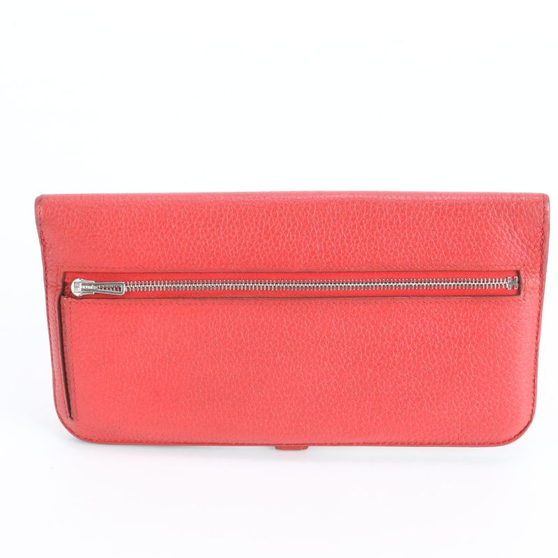 Hermes Dogon Long Leather Wallet Bifold Red Rem