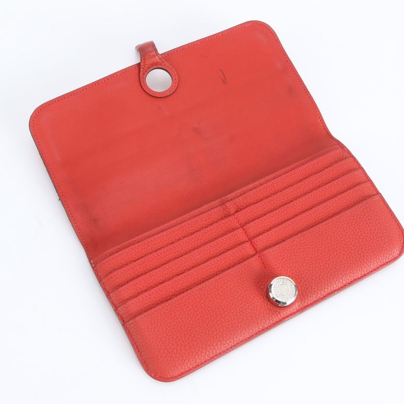 Hermes Dogon Long Leather Wallet Bifold Red Rem