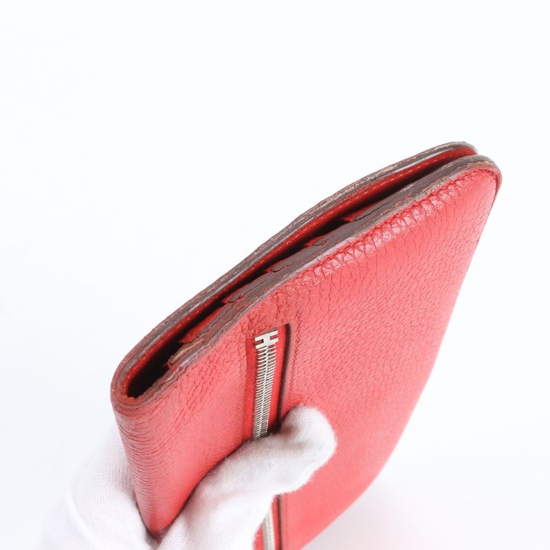 Hermes Dogon Long Leather Wallet Bifold Red Rem