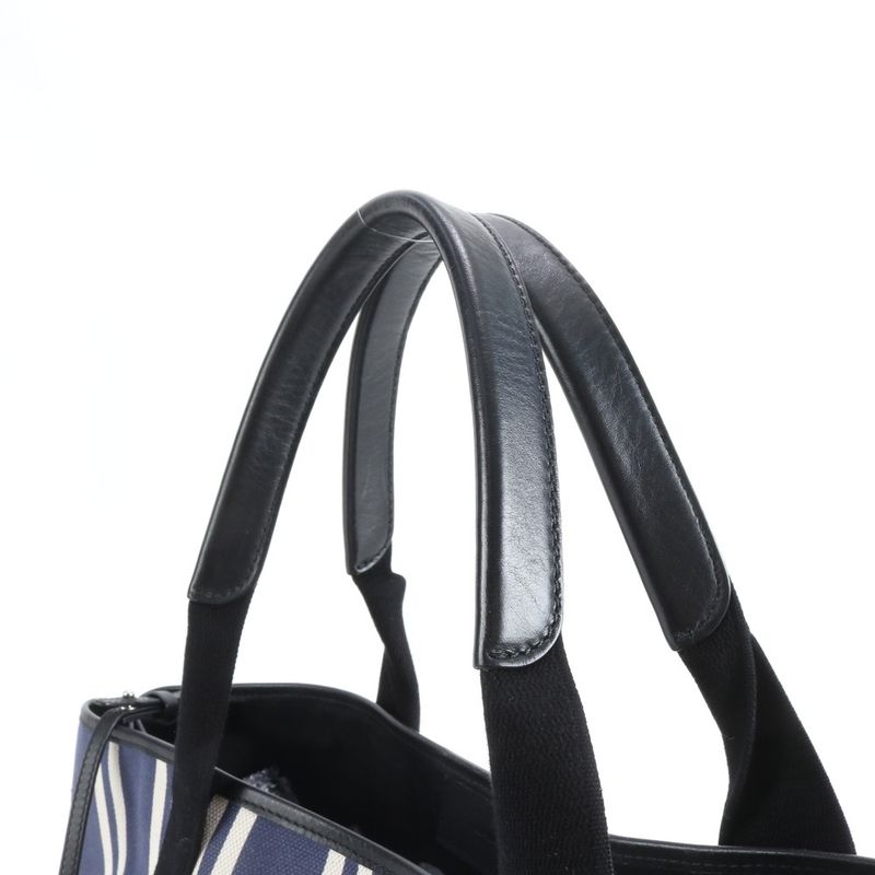 Balenciaga Navy Cabas Leather Canvas Tote