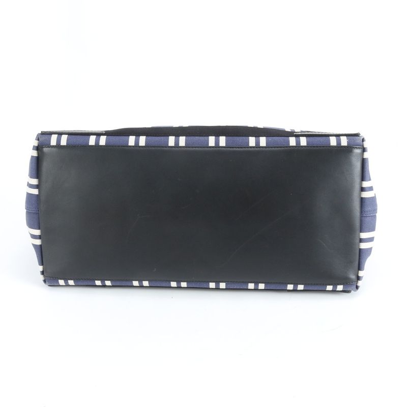 Balenciaga Navy Cabas Leather Canvas Tote