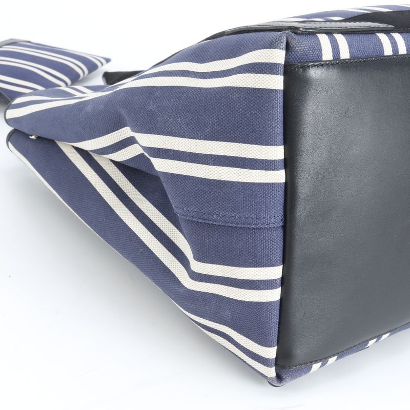 Balenciaga Navy Cabas Leather Canvas Tote