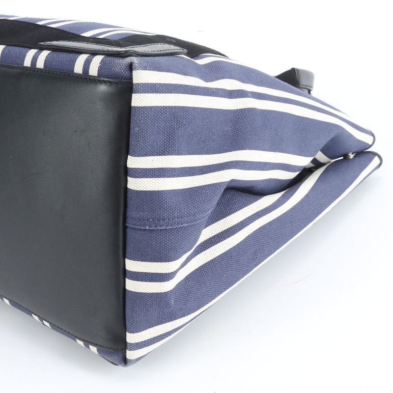 Balenciaga Navy Cabas Leather Canvas Tote