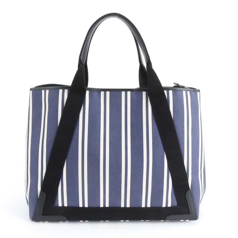 Balenciaga Navy Cabas Leather Canvas Tote