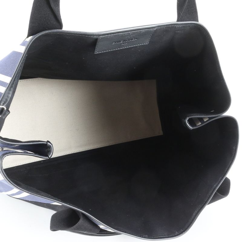 Balenciaga Navy Cabas Leather Canvas Tote