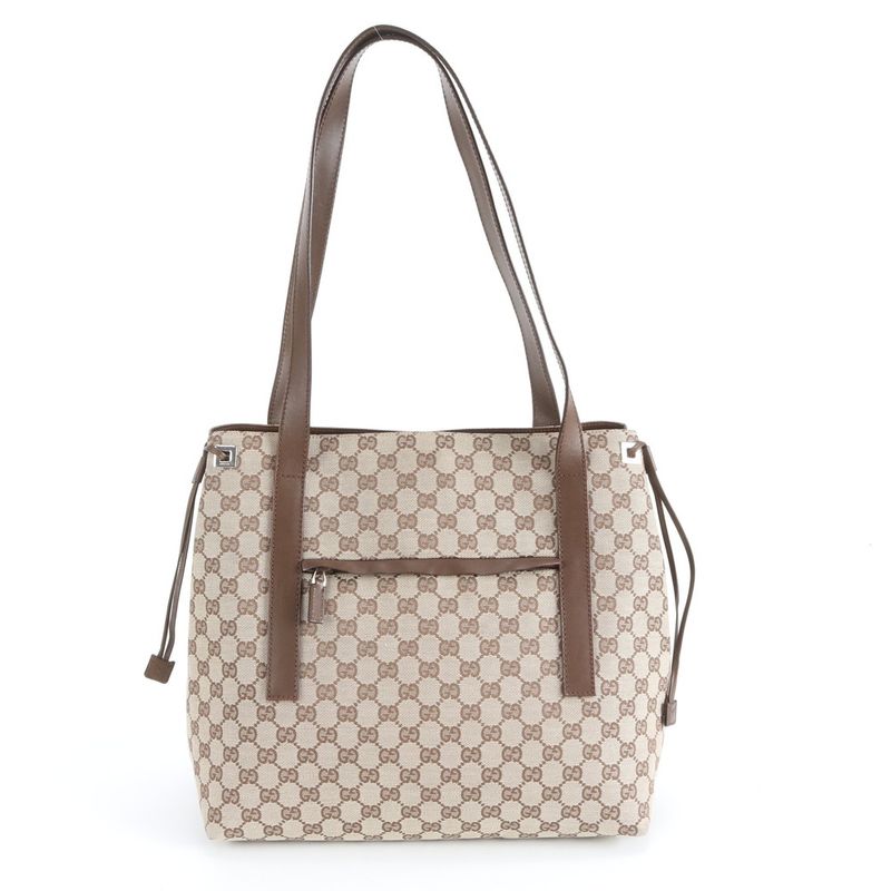 Gucci GG Canvas Leather Tote Shoulder Hand Brown