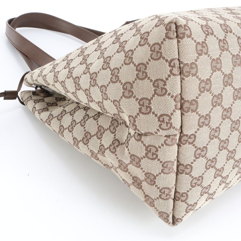 Gucci GG Canvas Leather Tote Shoulder Hand Brown
