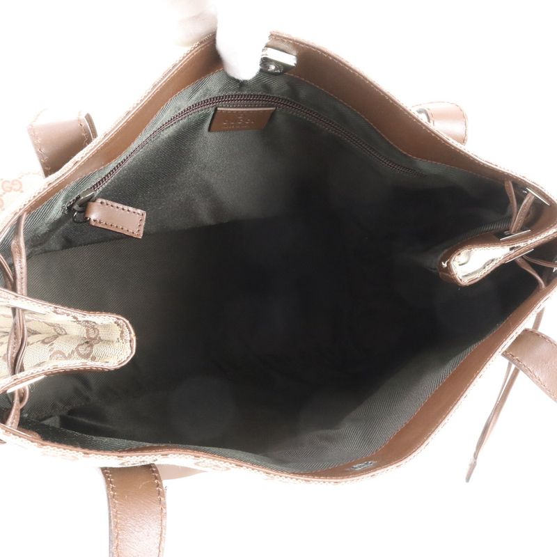 Gucci GG Canvas Leather Tote Shoulder Hand Brown