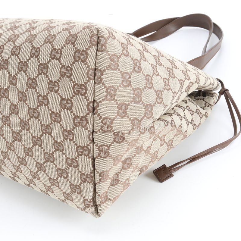 Gucci GG Canvas Leather Tote Shoulder Hand Brown