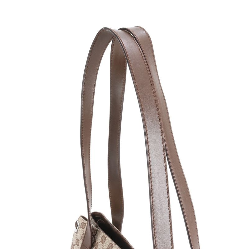 Gucci GG Canvas Leather Tote Shoulder Hand Brown