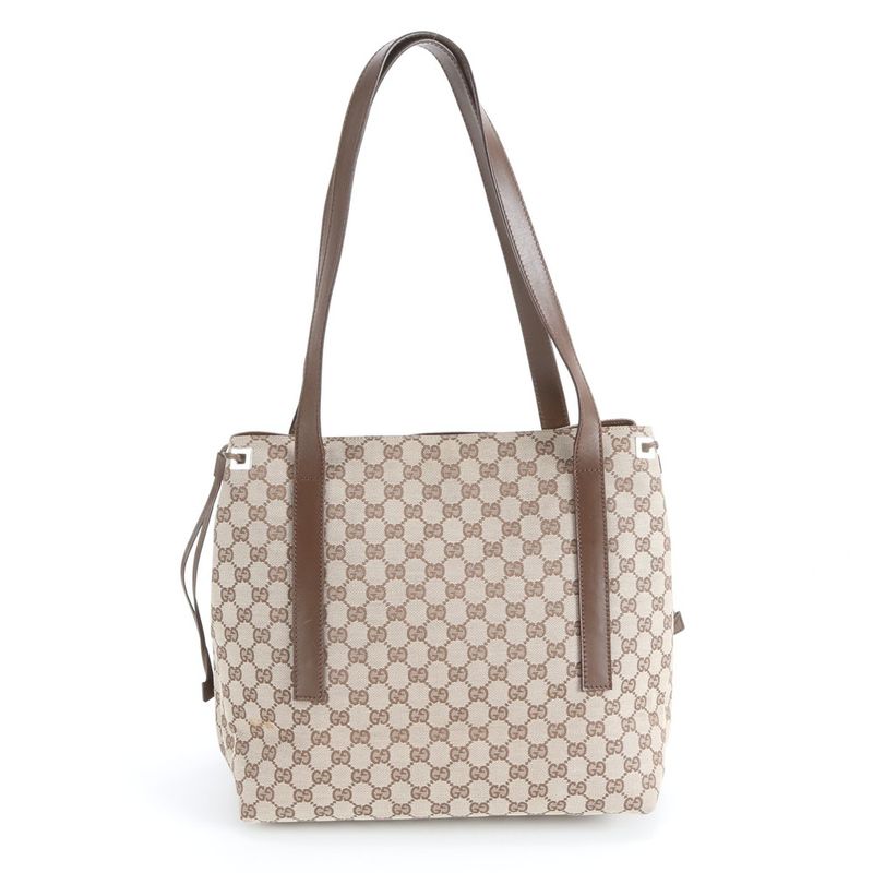 Gucci GG Canvas Leather Tote Shoulder Hand Brown