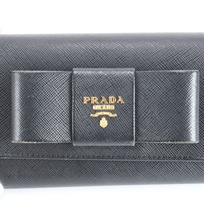 Prada Saffiano Ribbon Motif Leather Wallet Black