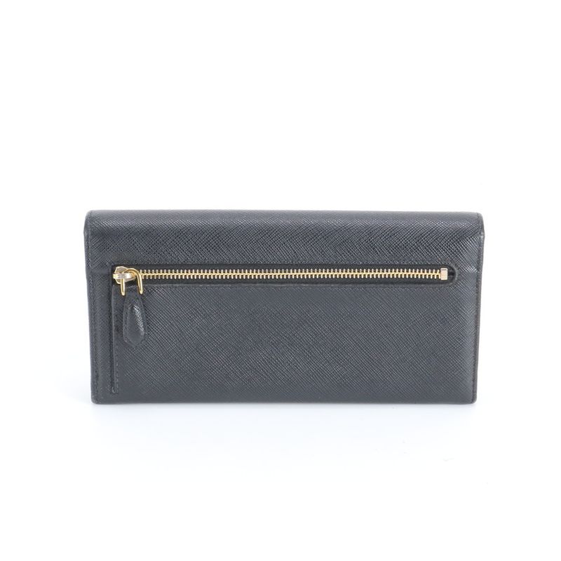 Prada Saffiano Ribbon Motif Leather Wallet Black