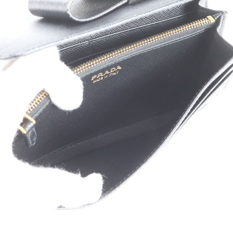 Prada Saffiano Ribbon Motif Leather Wallet Black