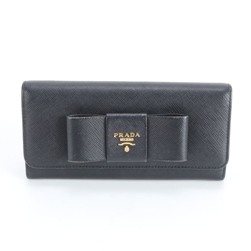Prada Saffiano Ribbon Motif Leather Wallet Black