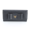 Prada Saffiano Ribbon Motif Leather Wallet Black