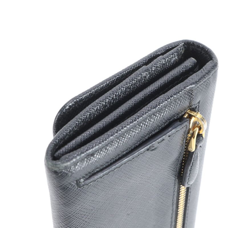 Prada Saffiano Ribbon Motif Leather Wallet Black
