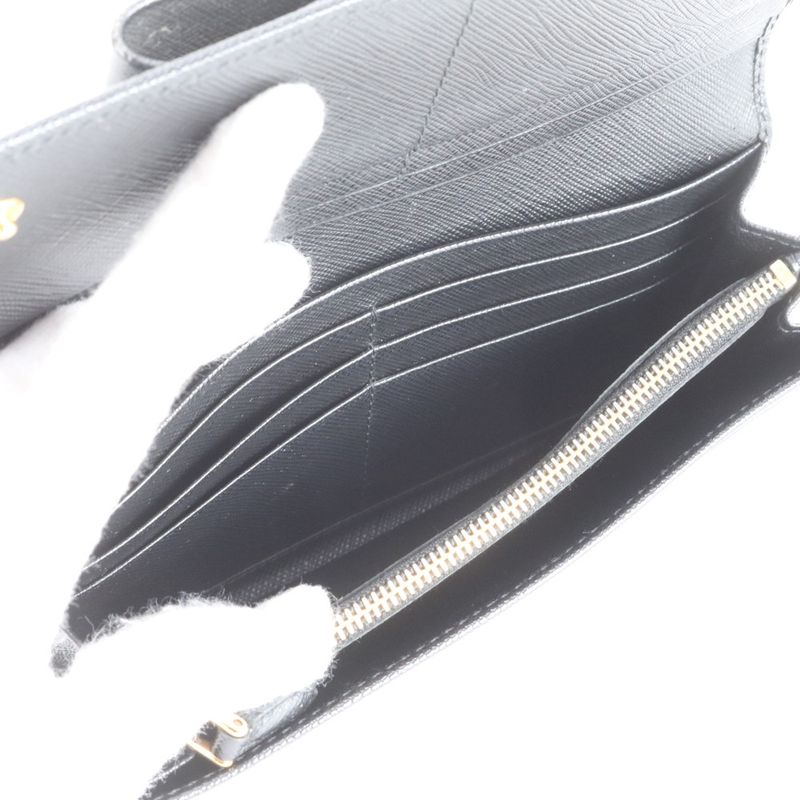 Prada Saffiano Ribbon Motif Leather Wallet Black