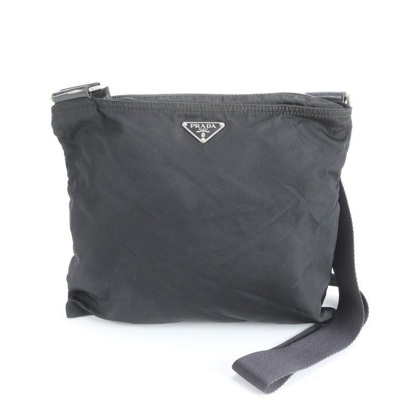 Prada Tessuto Nylon Triangle Logo Leather Shoulder Bag