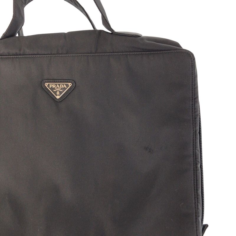 Prada Tessuto Black Silver Nylon Business Bag