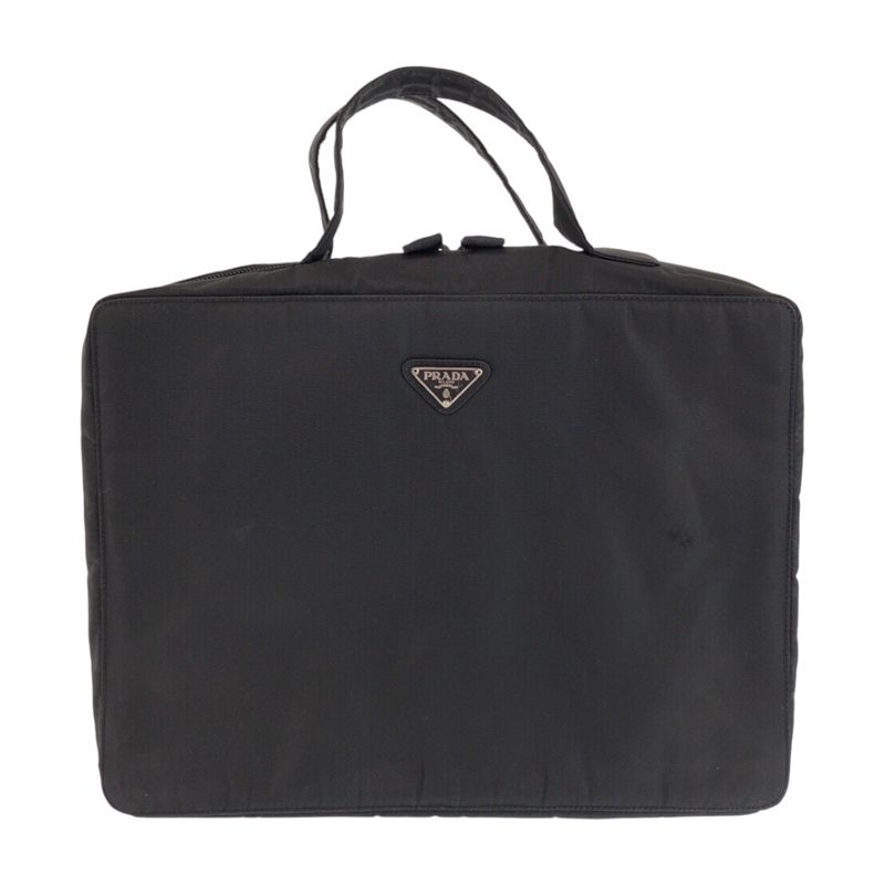 Prada Tessuto Black Silver Nylon Business Bag