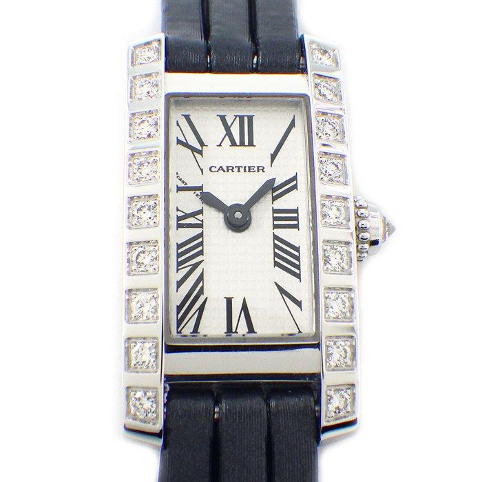 Cartier Watch Tank Longue Lanier Diamond Bezel Crown Roman Index