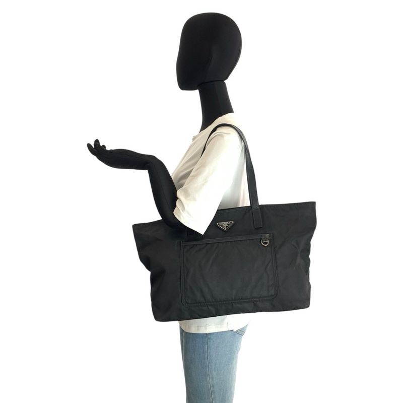 Prada Tessuto Black Silver Nylon Tote