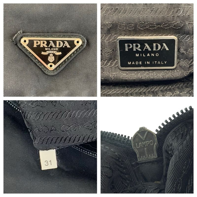 Prada Tessuto Black Silver Nylon Shoulder Bag