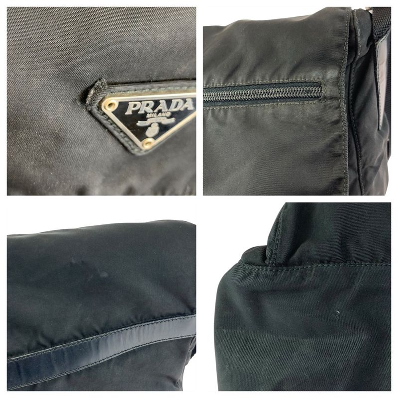 Prada Tessuto Black Silver Nylon Shoulder Bag